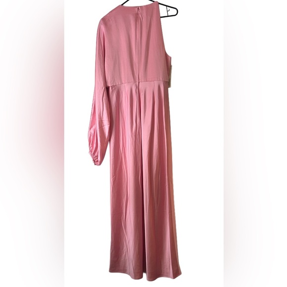 Anthropologie Pink One Shoulder Bishop Sleeve Floor Length Bridesmaid Dress - Picture 7 of 8